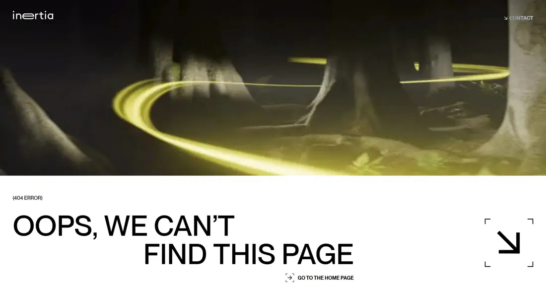 404-страница Inertia Studios, тематика — Другое, цвета — Белый, Черный, Серый, стиль — Минимализм, типографика — Без засечек