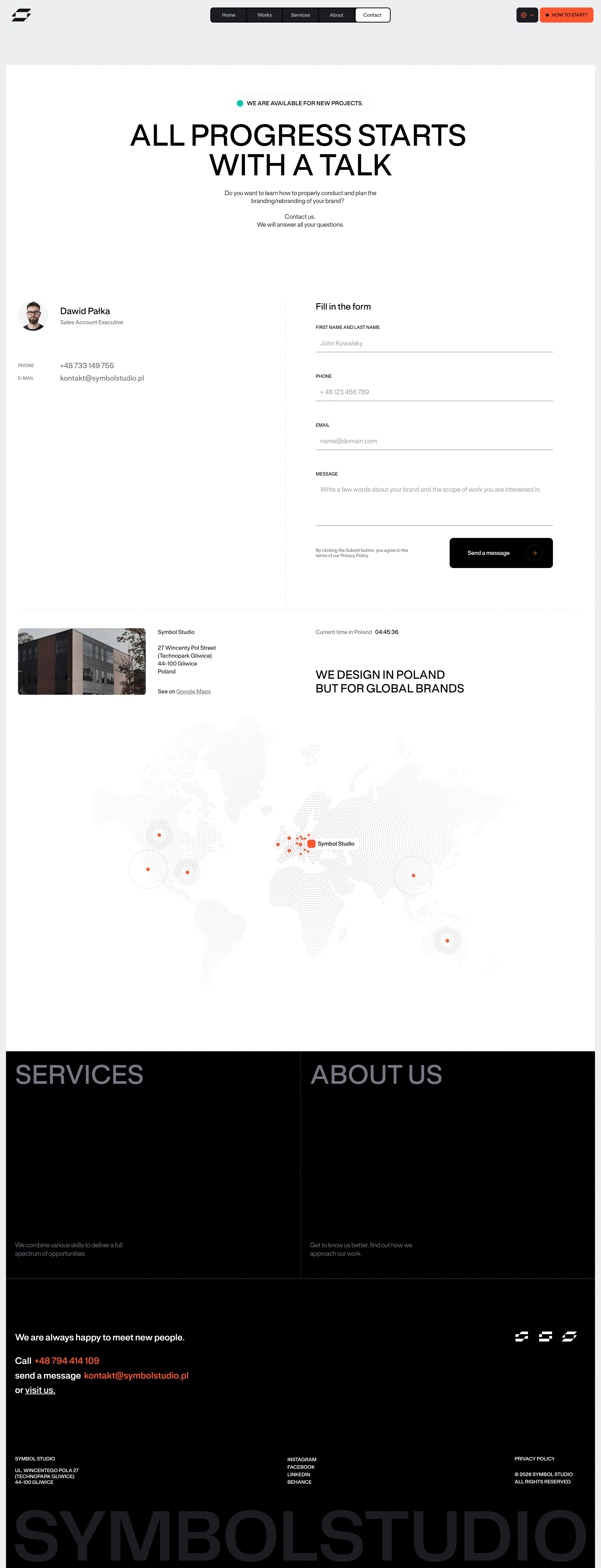 Symbol Studio Контакты Symbol Studio, тематика — Дизайн, цвета — Белый, Черный, стиль — Корпоративный, Минимализм, типографика — Без засечек, Декоративные