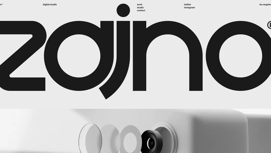 Секция «Первый экран» с сайта https://zajno.com/, тематика — Дизайн, цвета — Белый, Черный, Серый, стиль — Минимализм, Типографика, типографика — Без засечек