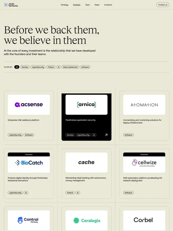 Портфолио Joule Ventures, тематика — IT и программное обеспечение, цвета — Белый, стиль — Корпоративный, Минимализм, типографика — Без засечек