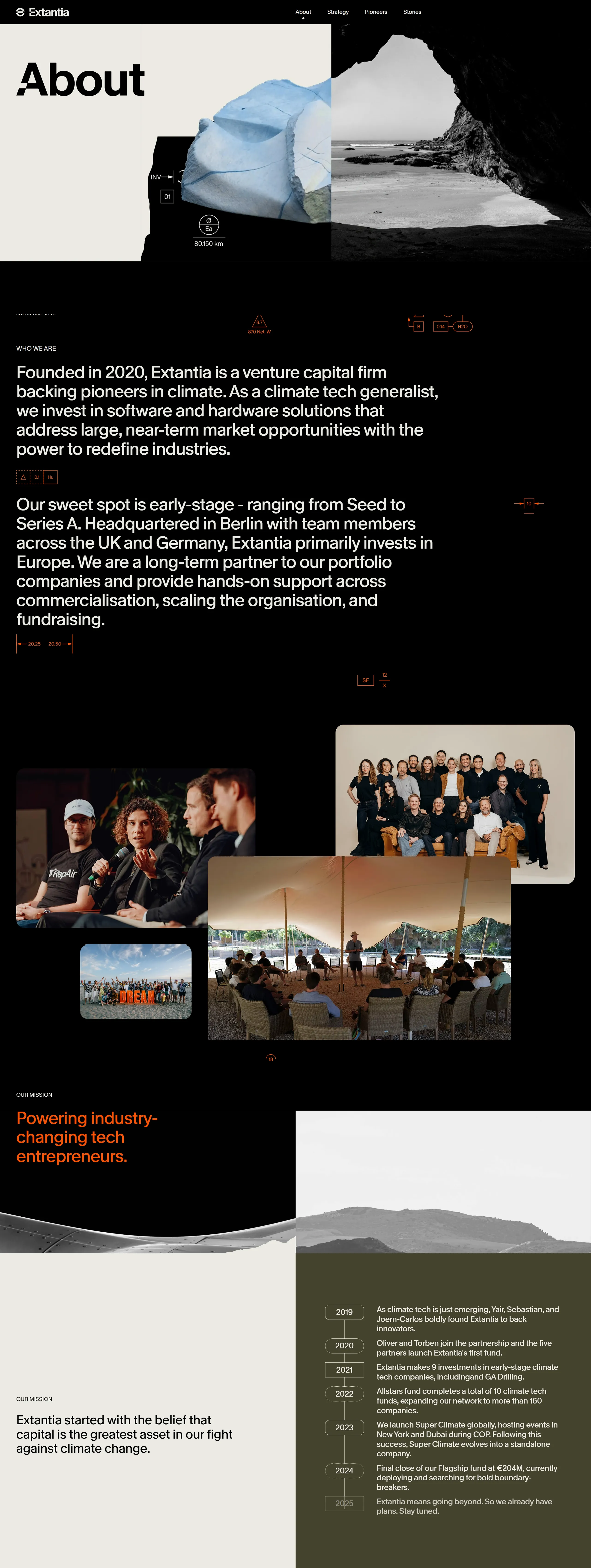 Extantia Страница о компании Extantia, тематика — Финансы, цвета — Белый, Черный, Серый, стиль — Корпоративный, Минимализм, типографика — Без засечек