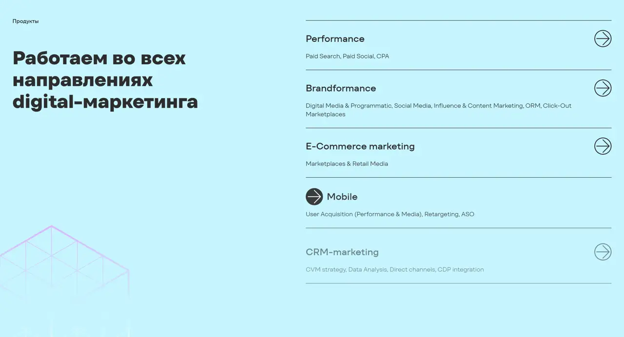 Секция «Услуги» с сайта https://www.e-promo.ru/, тематика — Агентство , цвета — Белый, стиль — Корпоративный, Минимализм, типографика — Без засечек