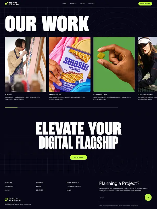 Портфолио Digital Flagship, тематика — SaaS, цвета — Черный, Серый, стиль — Корпоративный, Брутализм, типографика — Без засечек, Декоративные