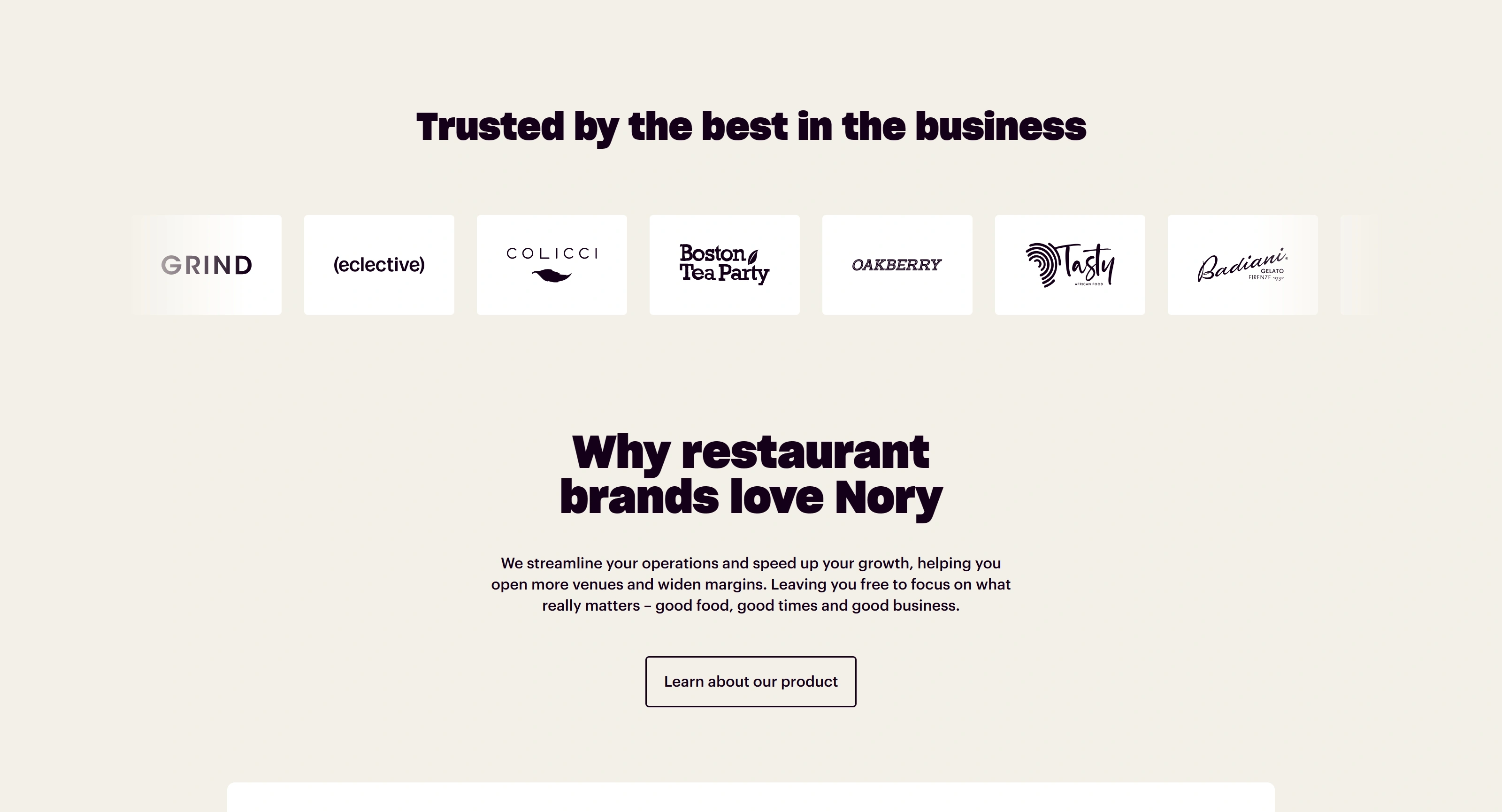 Nory Секция «Партнеры» с сайта https://www.nory.ai/, тематика — SaaS, цвета — Белый, стиль — Корпоративный, Минимализм, типографика — Без засечек, Декоративные