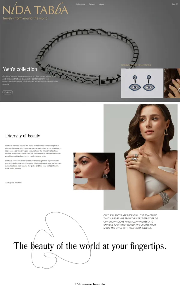 Главная Nida Tabba, тематика — Интернет-магазин, Красота, цвета — Белый, Серый, стиль — Классический, Корпоративный, типографика — Без засечек, Декоративные