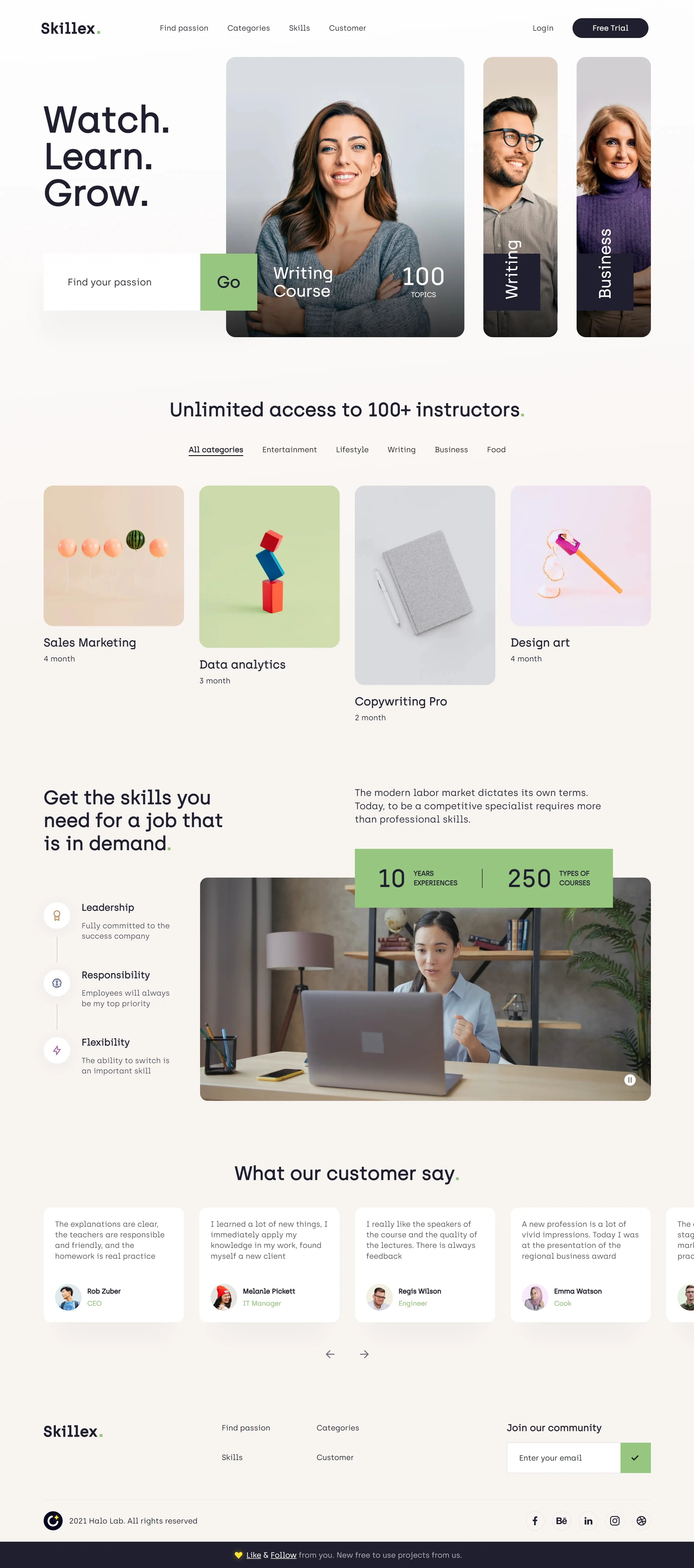Главная Skillex, тематика — Образование, цвета — Белый, Серый, стиль — Корпоративный, Минимализм, типографика — Без засечек