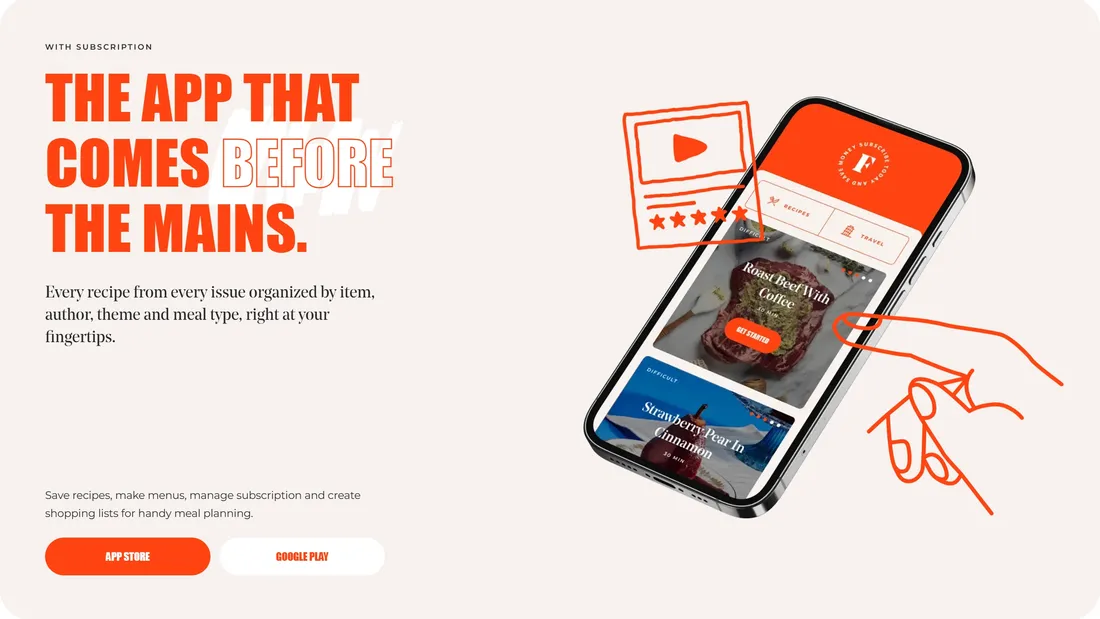 Секция «Призыв к действию» с сайта https://fleishigs.com/, тематика — Еда и напитки, цвета — Белый, стиль — Минимализм, Типографика, типографика — Без засечек