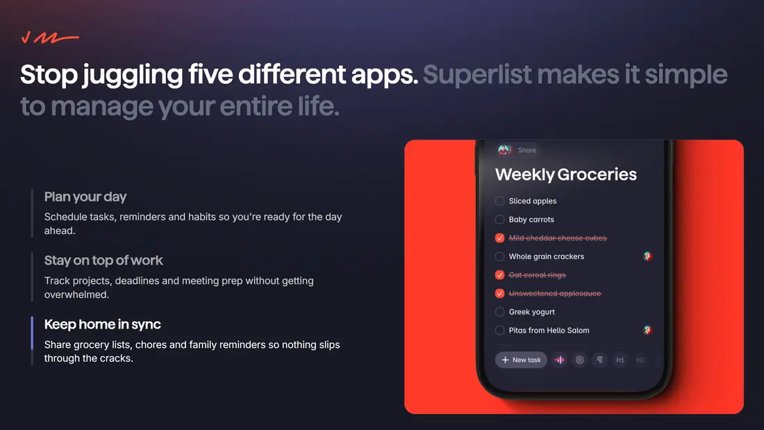 Секция «Призыв к действию» с сайта https://www.superlist.com/, тематика — SaaS, Мобильное приложение, цвета — Черный, Красный, стиль — Минимализм, типографика — Без засечек