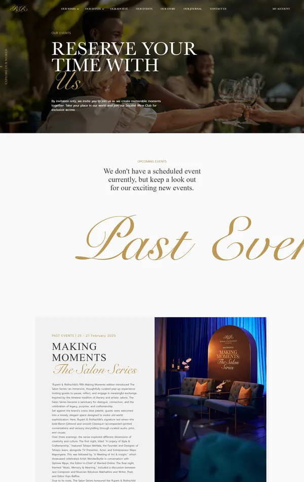 Блог Rupert Rothschild Vignerons, тематика — Еда и напитки, цвета — Белый, Черный, Серый, стиль — Классический, Корпоративный, типографика — С засечками, Без засечек