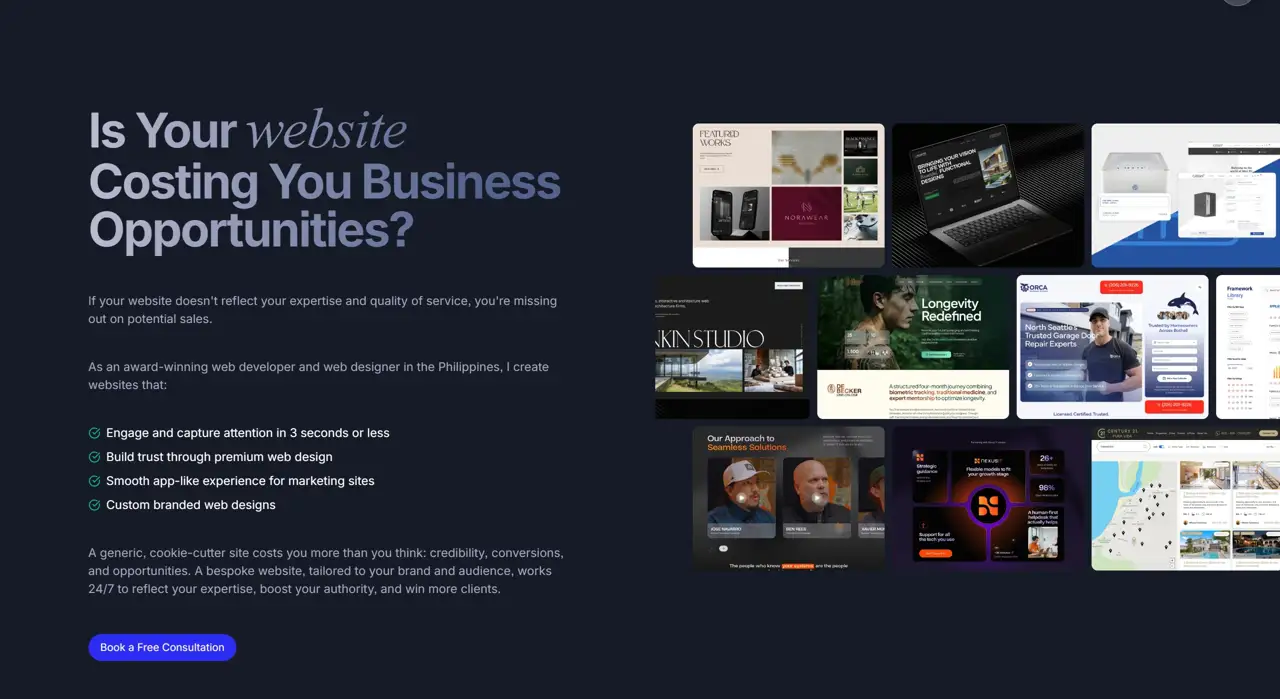 Секция «Портфолио» с сайта https://dixieraizpacheco.com/, тематика — Дизайн, цвета — Черный, стиль — Корпоративный, Карточный, Минимализм, типографика — С засечками, Без засечек