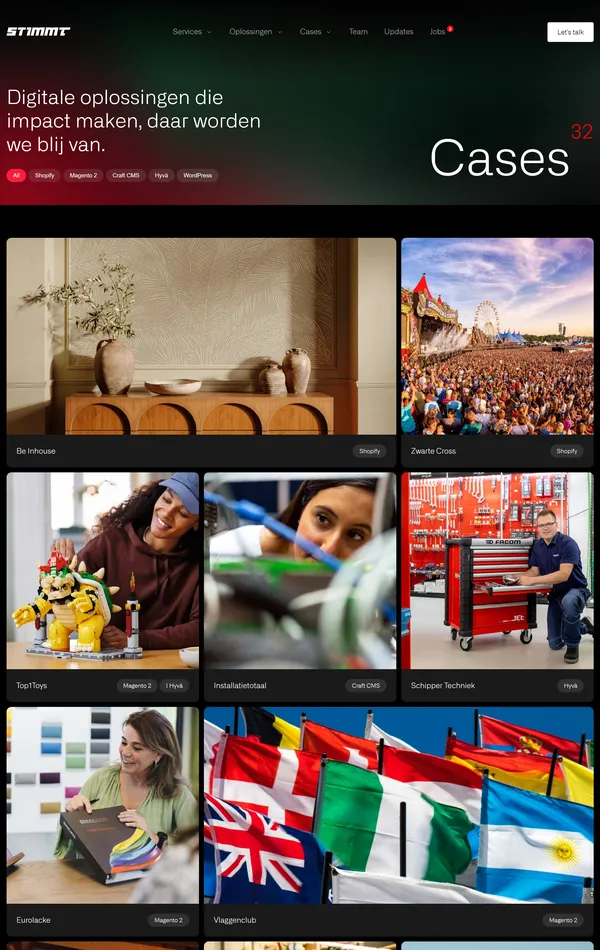 Портфолио Stimmt, тематика — IT и программное обеспечение, Агентство , цвета — Черный, Серый, Коричневый, стиль — Корпоративный, типографика — Без засечек