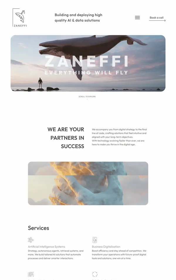 Лендинг ZANEFFI, тематика — IT и программное обеспечение, цвета — Белый, Серый, стиль — Корпоративный, Минимализм, типографика — Без засечек
