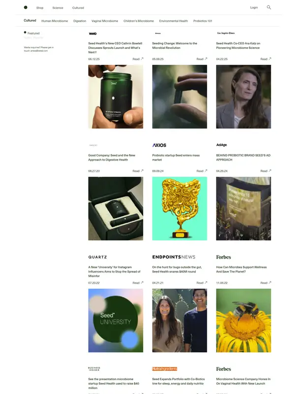 Новости Seed, тематика — Здоровье и фитнес, цвета — Белый, Черный, Серый, стиль — Корпоративный, Минимализм, типографика — Без засечек