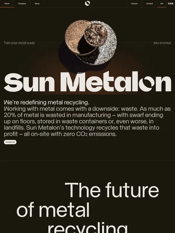 Главная Sun Metalon, тематика — Производство, цвета — Черный, Серый, стиль — Корпоративный, Минимализм, типографика — Без засечек, Декоративные