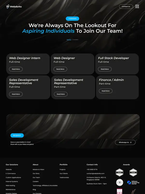 Страница карьеры Web Design Agency, тематика — Агентство , цвета — Черный, стиль — Корпоративный, Карточный, Минимализм, типографика — Без засечек