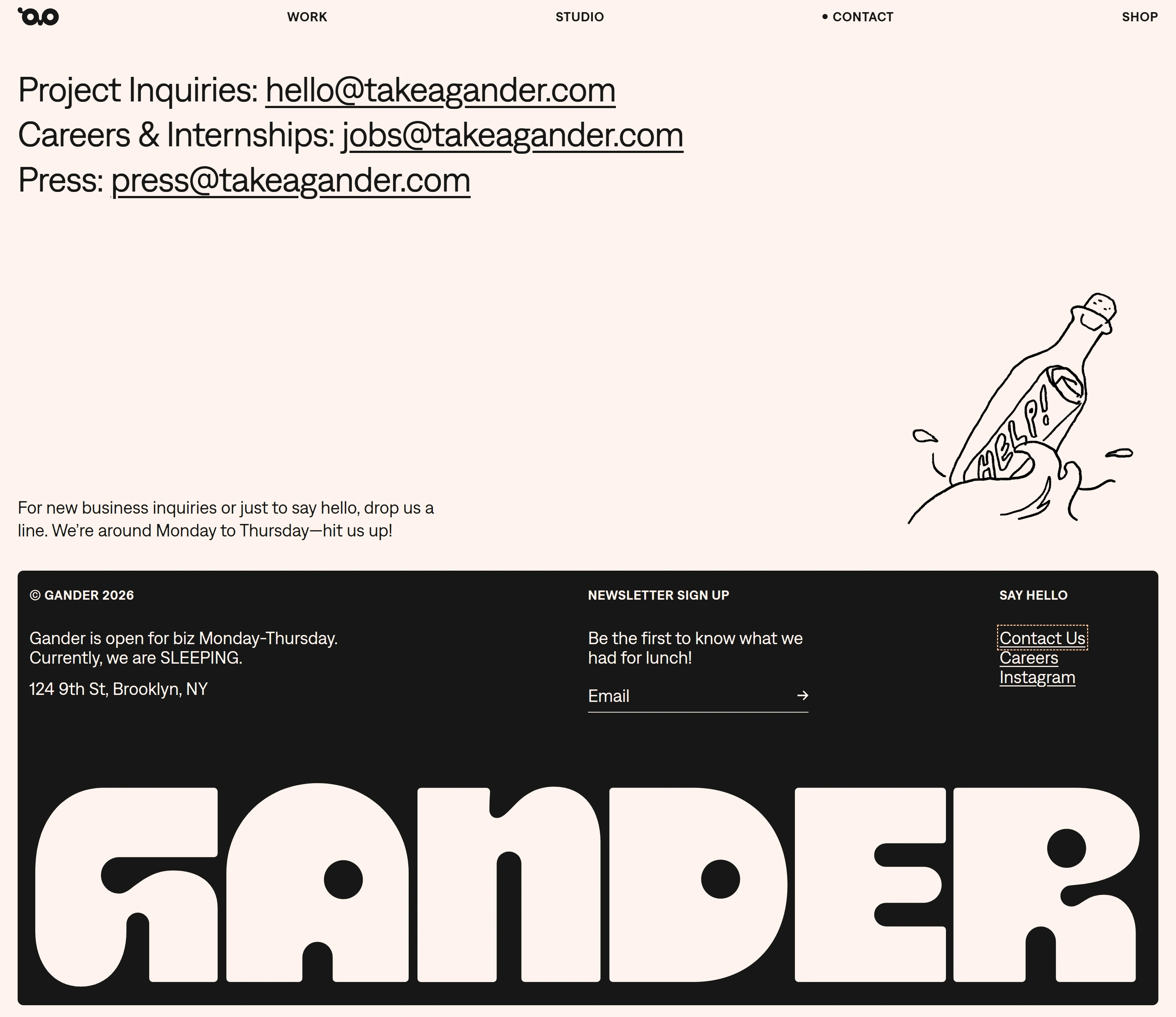 Gander Контакты Gander, тематика — Дизайн, цвета — Белый, Черный, стиль — Минимализм, Типографика, типографика — Без засечек, Декоративные