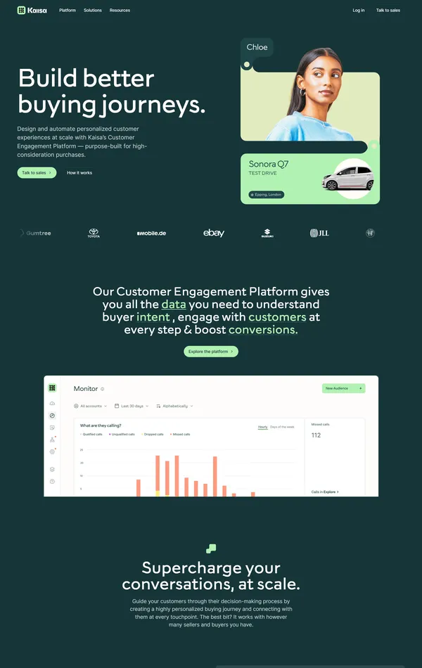 Главная Kaisa, тематика — SaaS, цвета — Белый, Черный, Серый, стиль — Корпоративный, типографика — Без засечек