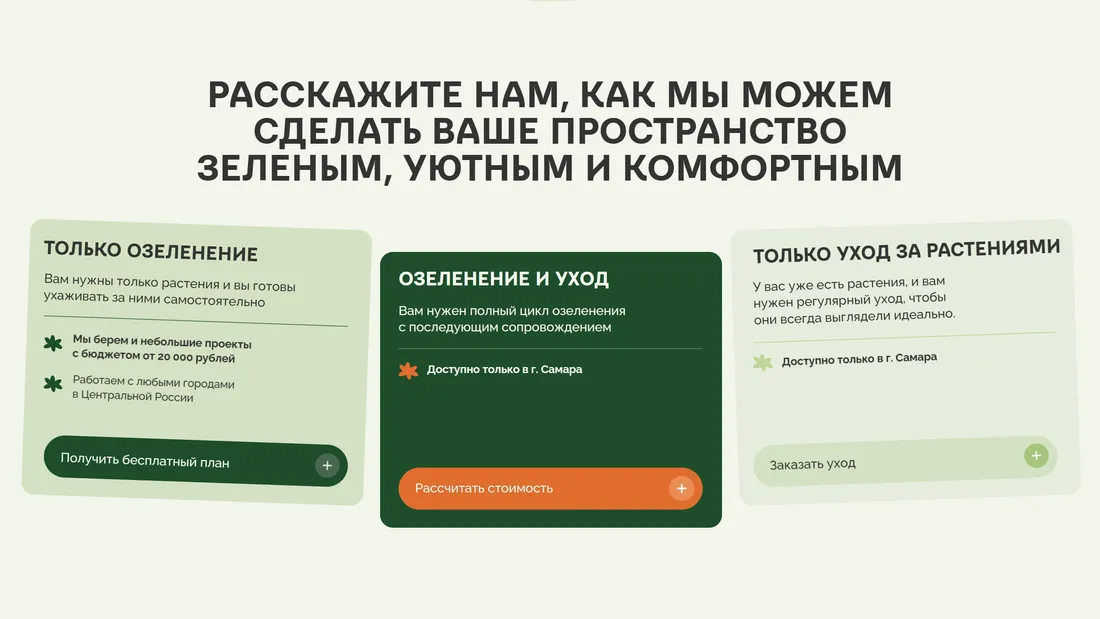 Секция «Для кого» с сайта https://simple-plants.ru/, тематика — Бизнес и профессиональные услуги, цвета — Белый, Зеленый, стиль — Карточный, Минимализм, Органический и природный, типографика — Без засечек