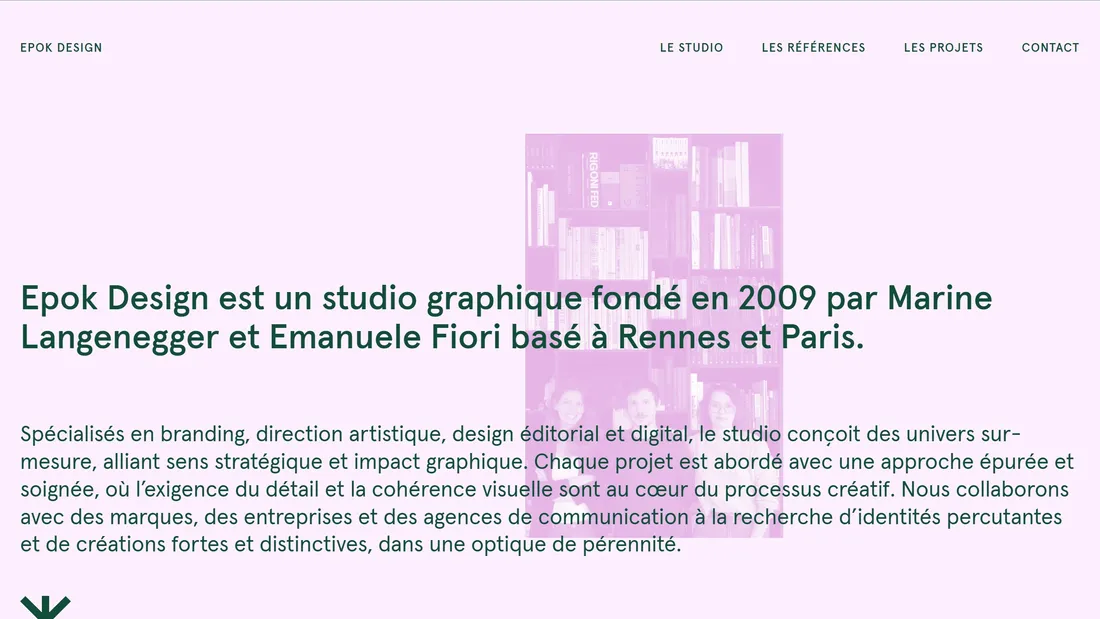 Секция «О компании» с сайта https://epok-design.fr/, тематика — Дизайн, цвета — Белый, стиль — Минимализм, типографика — Без засечек