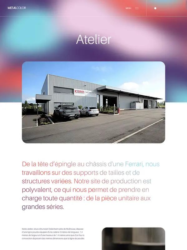 Страница о компании Metalcolor, тематика — Производство, цвета — Белый, Серый, стиль — Корпоративный, Минимализм, типографика — Без засечек