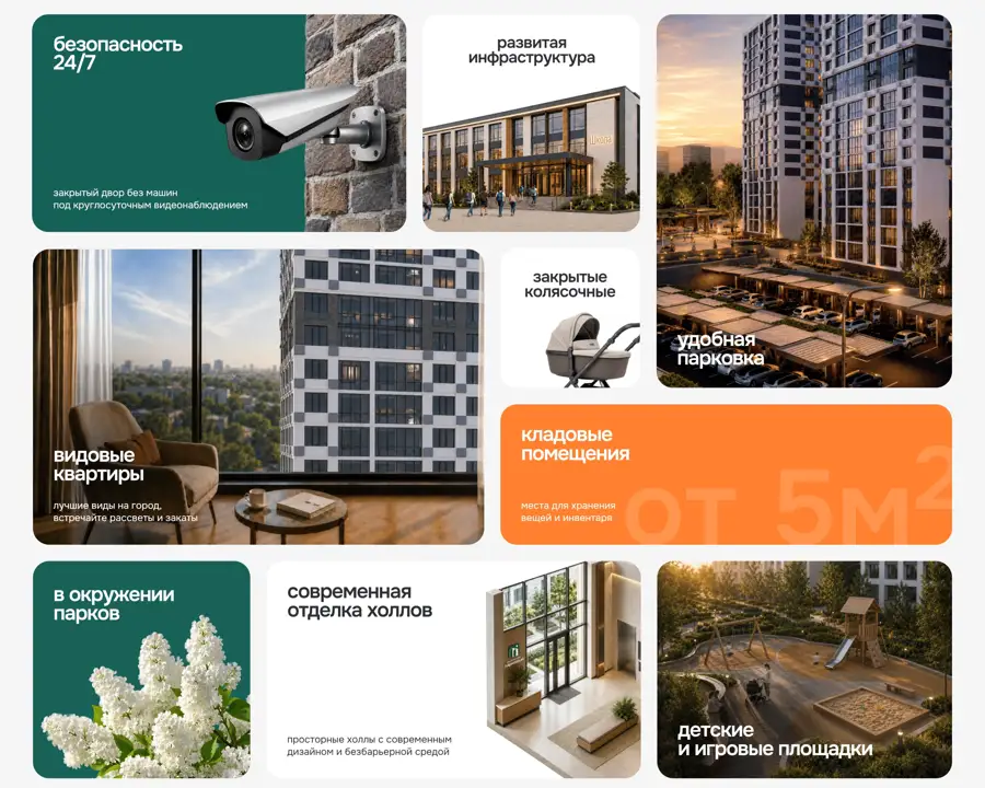 Секция «О продукте» с сайта https://dss-31.ru/, тематика — Недвижимость, цвета — Белый, Черный, Серый, стиль — Корпоративный, Карточный, типографика — Без засечек