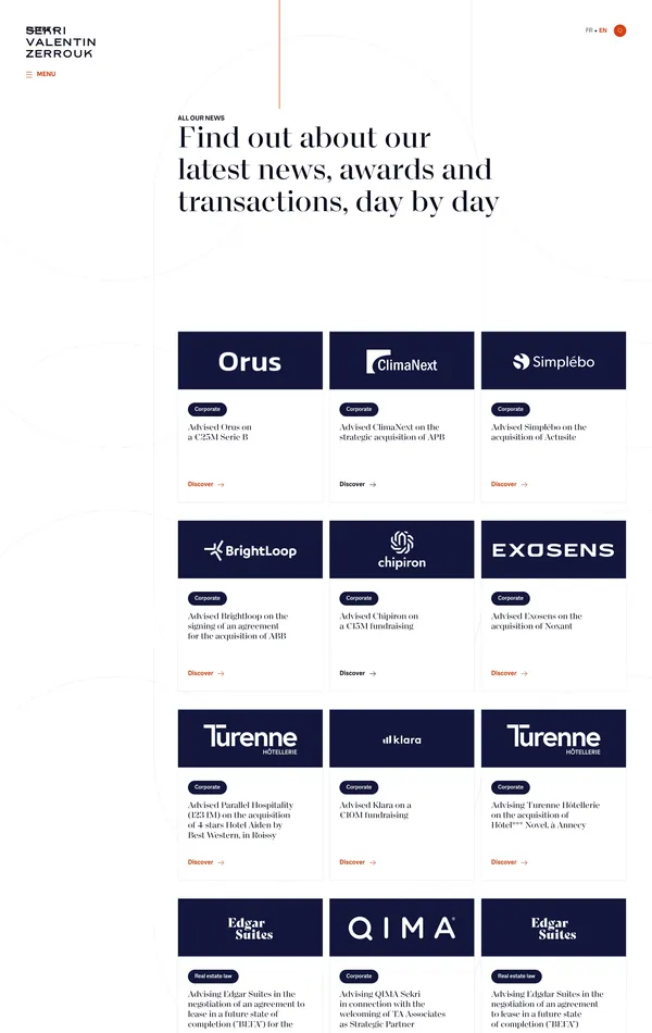 Новости Sekri Valentin Zerrouk, тематика — Бизнес и профессиональные услуги, цвета — Белый, Серый, стиль — Корпоративный, типографика — Без засечек