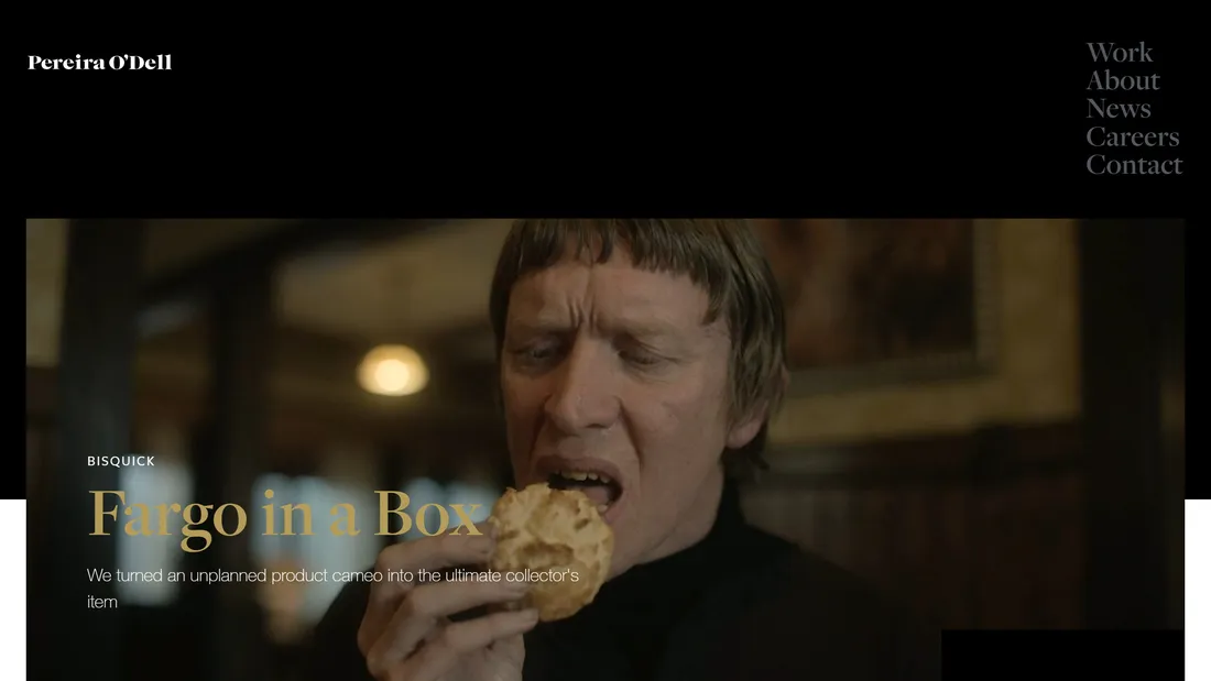 Секция «Первый экран» с сайта https://www.pereiraodell.com/, тематика — Маркетинг, Агентство , цвета — Черный, стиль — Классический, Корпоративный, типографика — С засечками