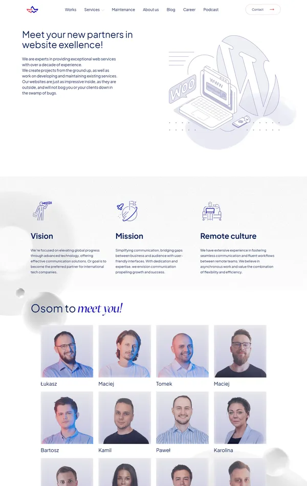 Страница о компании Osom Studio, тематика — IT и программное обеспечение, цвета — Белый, стиль — Корпоративный, Минимализм, типографика — Без засечек