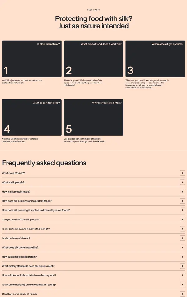 База знаний Mori, тематика — Продукт, Еда и напитки, цвета — Белый, Черный, стиль — Корпоративный, Минимализм, типографика — Без засечек