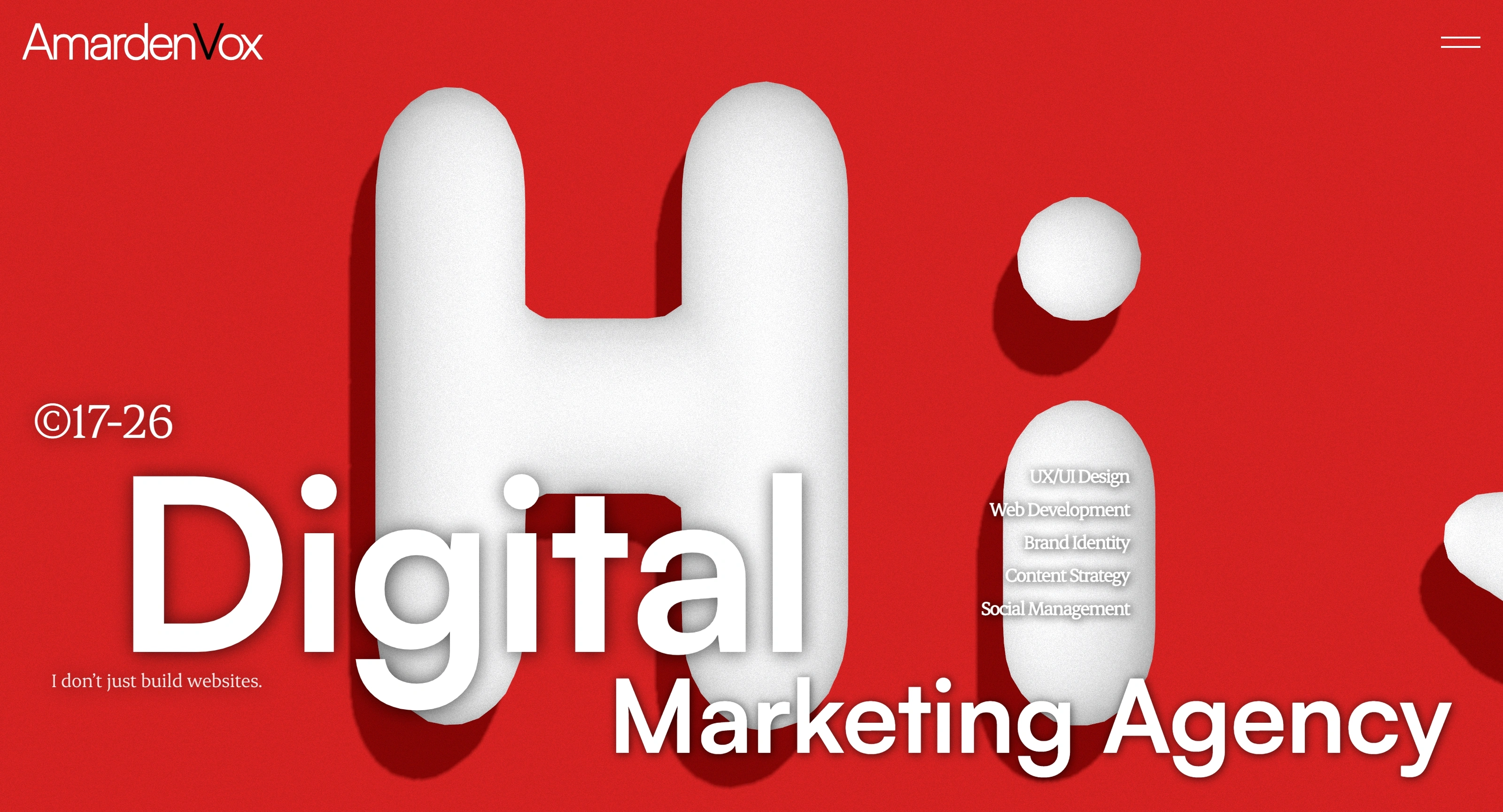 digital marketing agency Секция «Первый экран» с сайта https://www.amardenvox.com/, тематика — Агентство , цвета — Белый, Красный, стиль — Минимализм, типографика — Без засечек, Декоративные