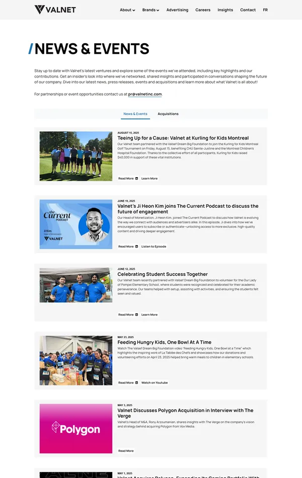 Новости Valnet, тематика — Медиа, цвета — Белый, стиль — Корпоративный, типографика — Без засечек