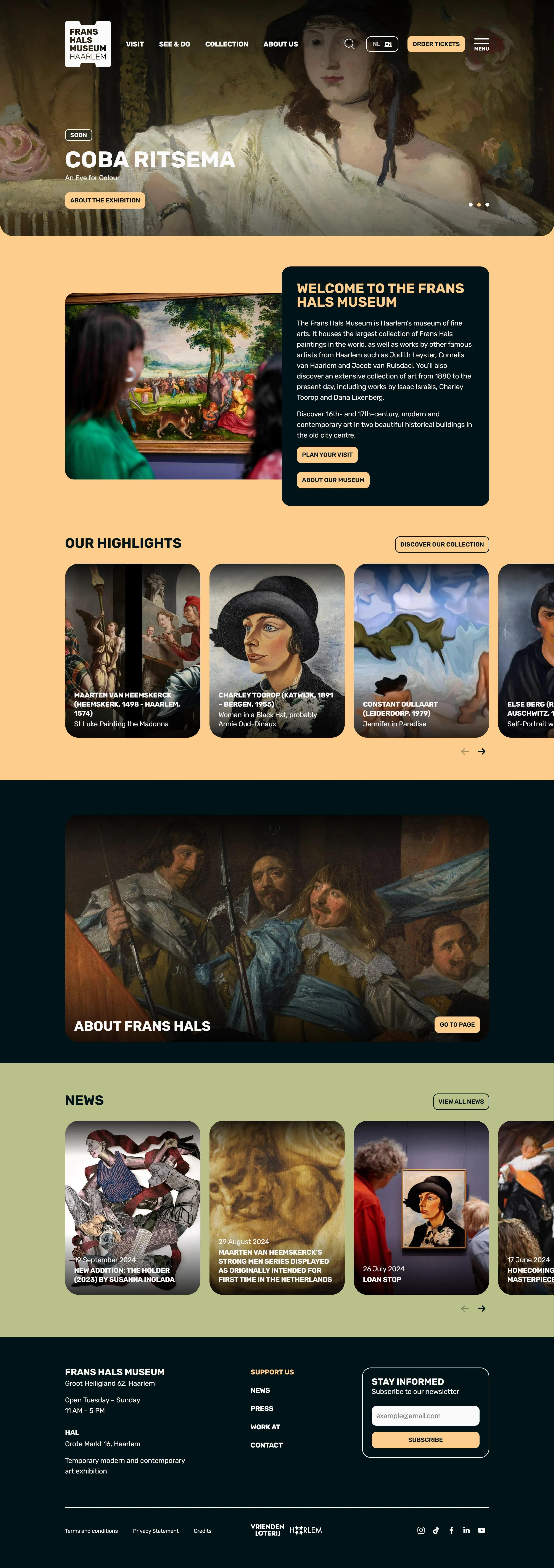 Frans Hals Museum Главная Frans Hals Museum, тематика — Искусство, цвета — Черный, Серый, Желтый, стиль — Классический, Корпоративный, типографика — Без засечек