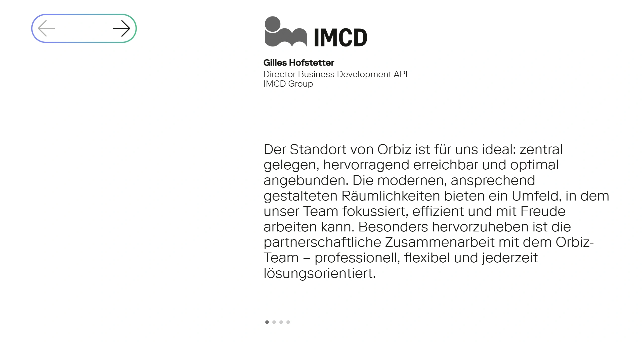 ORBIZ Секция «Отзывы» с сайта https://orbiz-flex.ch/, тематика — Бизнес и профессиональные услуги, цвета — Белый, стиль — Корпоративный, Минимализм, типографика — Без засечек