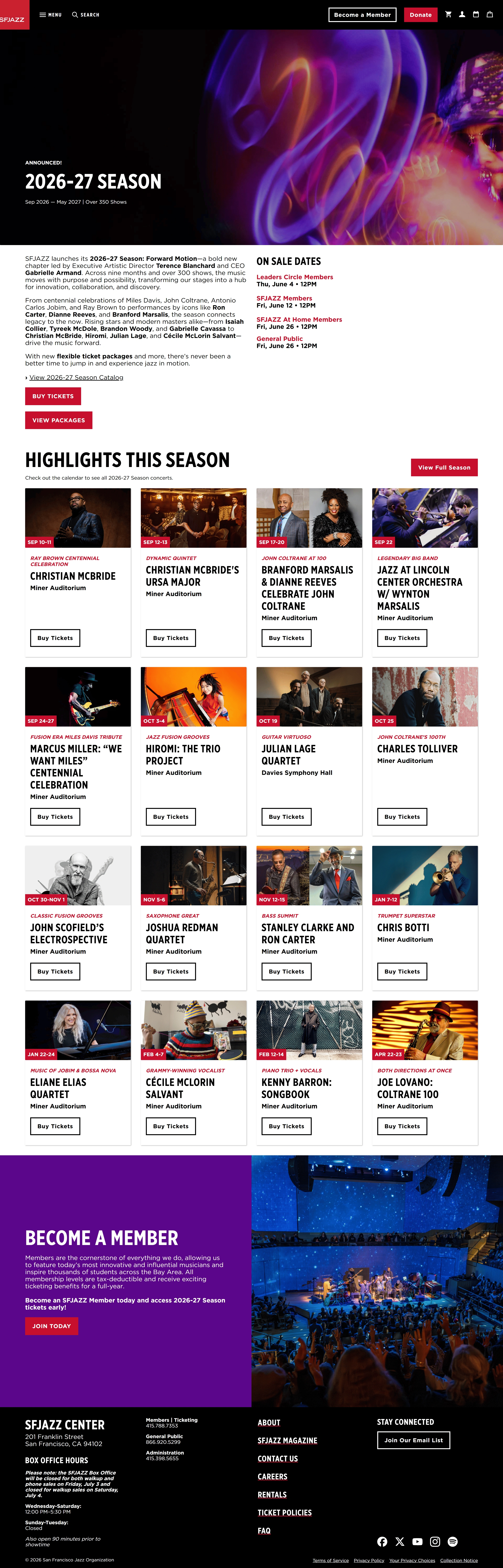 SFJAZZ Каталог SFJAZZ, тематика — Некоммерческая деятельность, цвета — Белый, Черный, Серый, стиль — Карточный, типографика — Без засечек