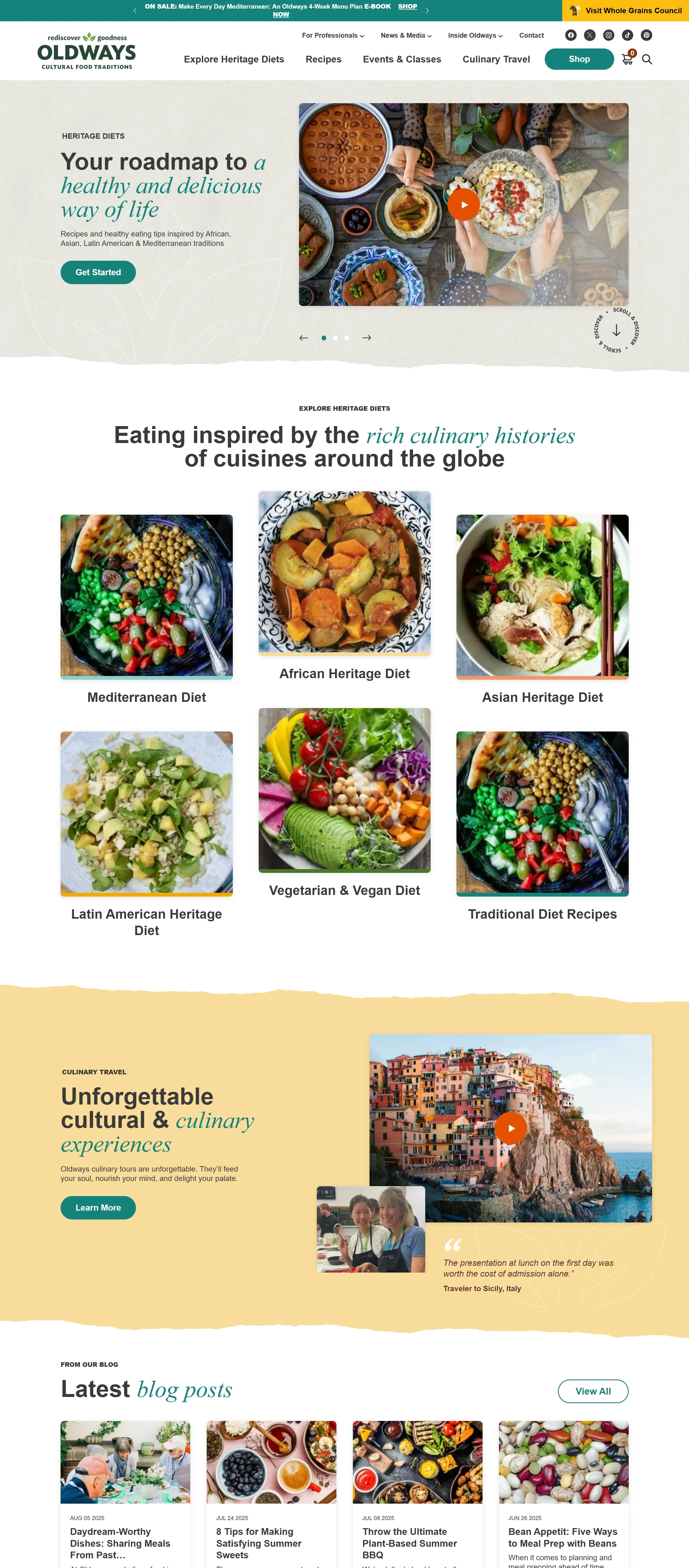 Oldways Главная Oldways, тематика — Еда и напитки, цвета — Белый, Серый, Желтый, стиль — Корпоративный, типографика — Без засечек