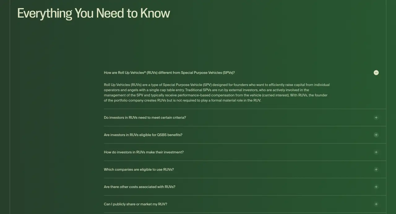 Секция «FAQ» с сайта https://www.rollups.com/ruv, тематика — Другое, цвета — Черный, стиль — Корпоративный, Минимализм, типографика — Без засечек