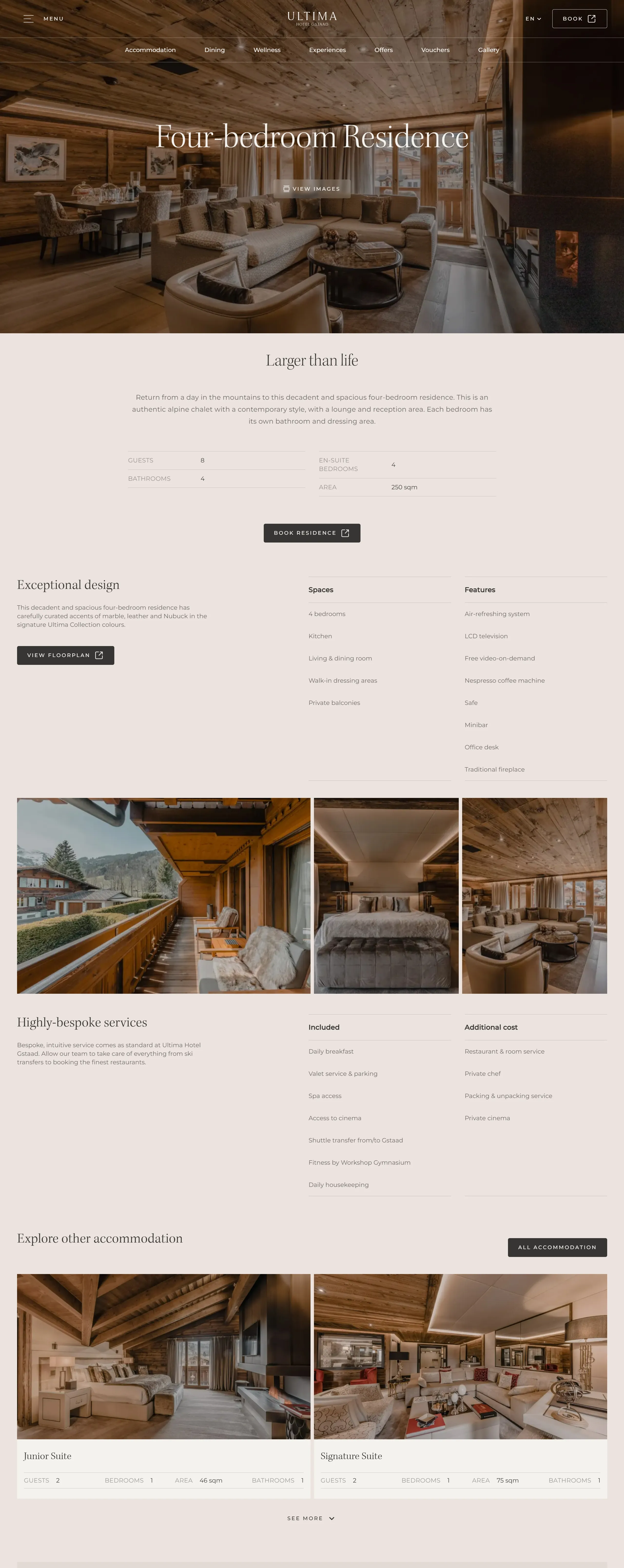 Продукт Ultima Hotel, тематика — Размещение, Путешествия и туризм, цвета — Белый, Черный, Серый, Коричневый, стиль — Классический, Корпоративный, типографика — Без засечек