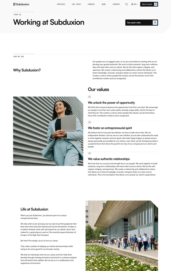 Страница карьеры Untitled, тематика — Бизнес и профессиональные услуги, цвета — Белый, Черный, Серый, стиль — Корпоративный, Минимализм, типографика — Без засечек