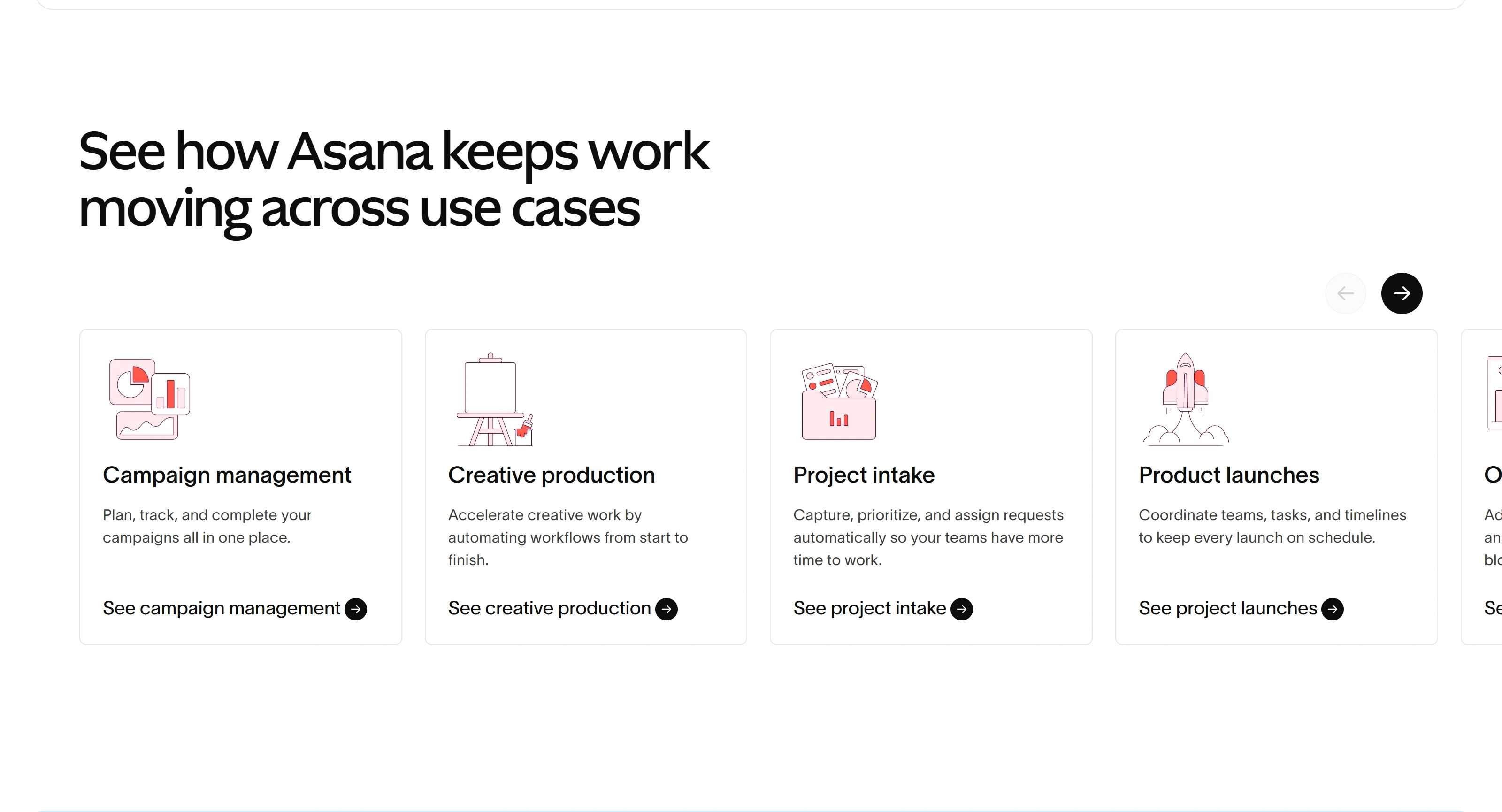 Asana Секция «Услуги» с сайта https://asana.com/, тематика — SaaS, цвета — Белый, Серый, стиль — Корпоративный, Минимализм, типографика — Без засечек