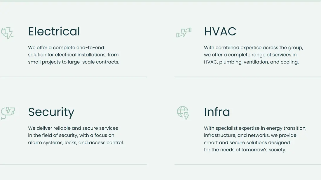 Секция «Преимущества» с сайта https://www.sparcgroup.se/en, тематика — Бизнес и профессиональные услуги, Строительство, цвета — Белый, стиль — Корпоративный, типографика — Без засечек