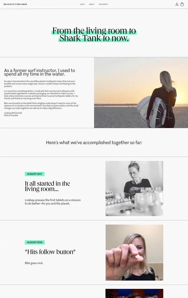 Страница о компании Bite, тематика — Интернет-магазин, Продукт, цвета — Белый, стиль — Минимализм, типографика — Без засечек