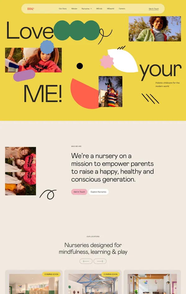 Главная MEplace, тематика — Образование, цвета — Белый, Серый, Желтый, стиль — Брутализм, типографика — Без засечек, Декоративные