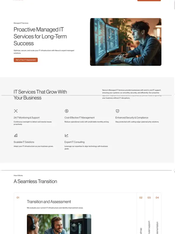 Услуги Nexxo Technologies, тематика — IT и программное обеспечение, цвета — Белый, Черный, Серый, стиль — Корпоративный, Минимализм, типографика — Без засечек