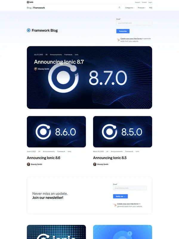 Блог Ionic, тематика — Мобильное приложение, цвета — Белый, Черный, Серый, стиль — Корпоративный, Минимализм, типографика — Без засечек