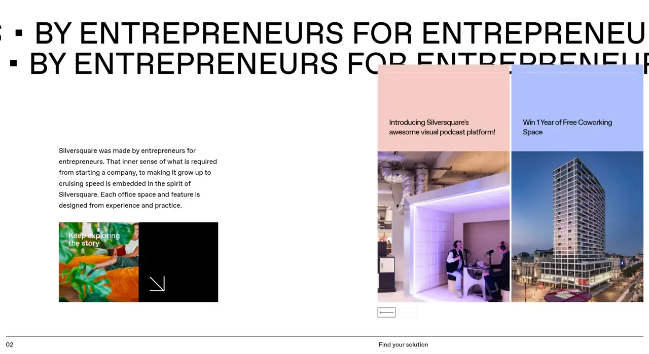 Секция «Для кого» с сайта https://silversquare.eu/en, тематика — Комьюнити, цвета — Белый, Серый, стиль — Корпоративный, Брутализм, типографика — Без засечек, Декоративные