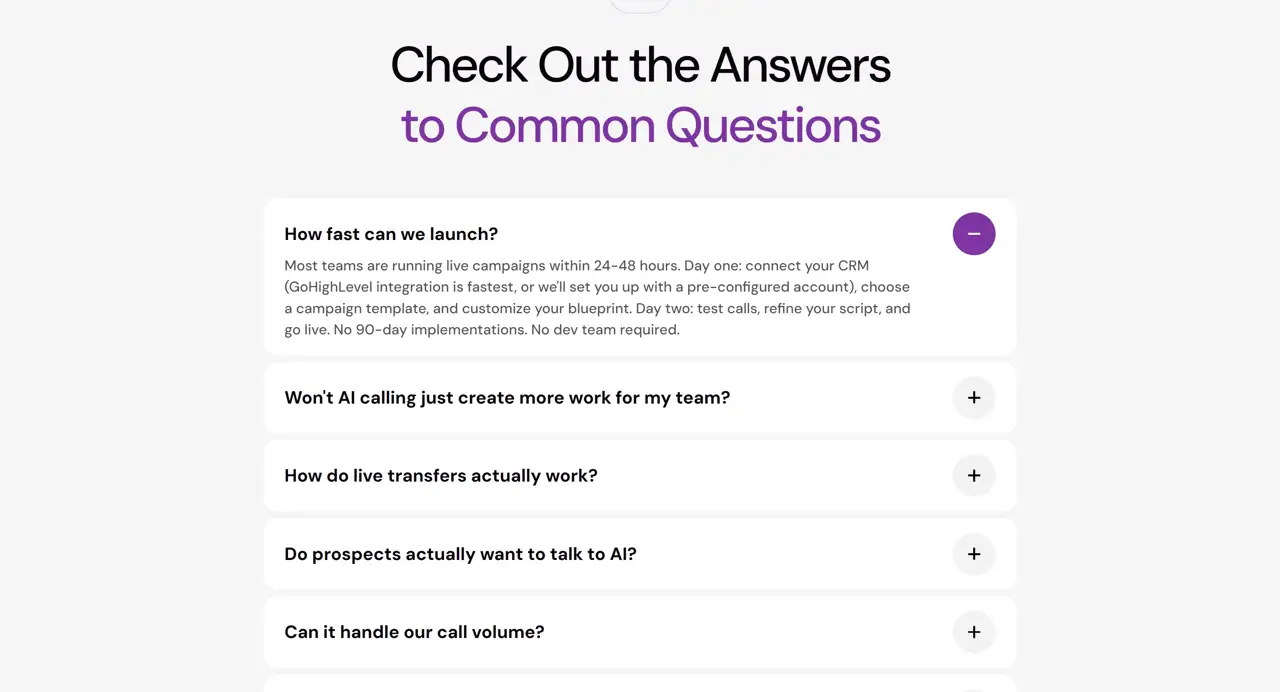 Секция «FAQ» с сайта https://www.voxr.ai/, тематика — SaaS, цвета — Белый, Серый, стиль — Корпоративный, Минимализм, типографика — Без засечек