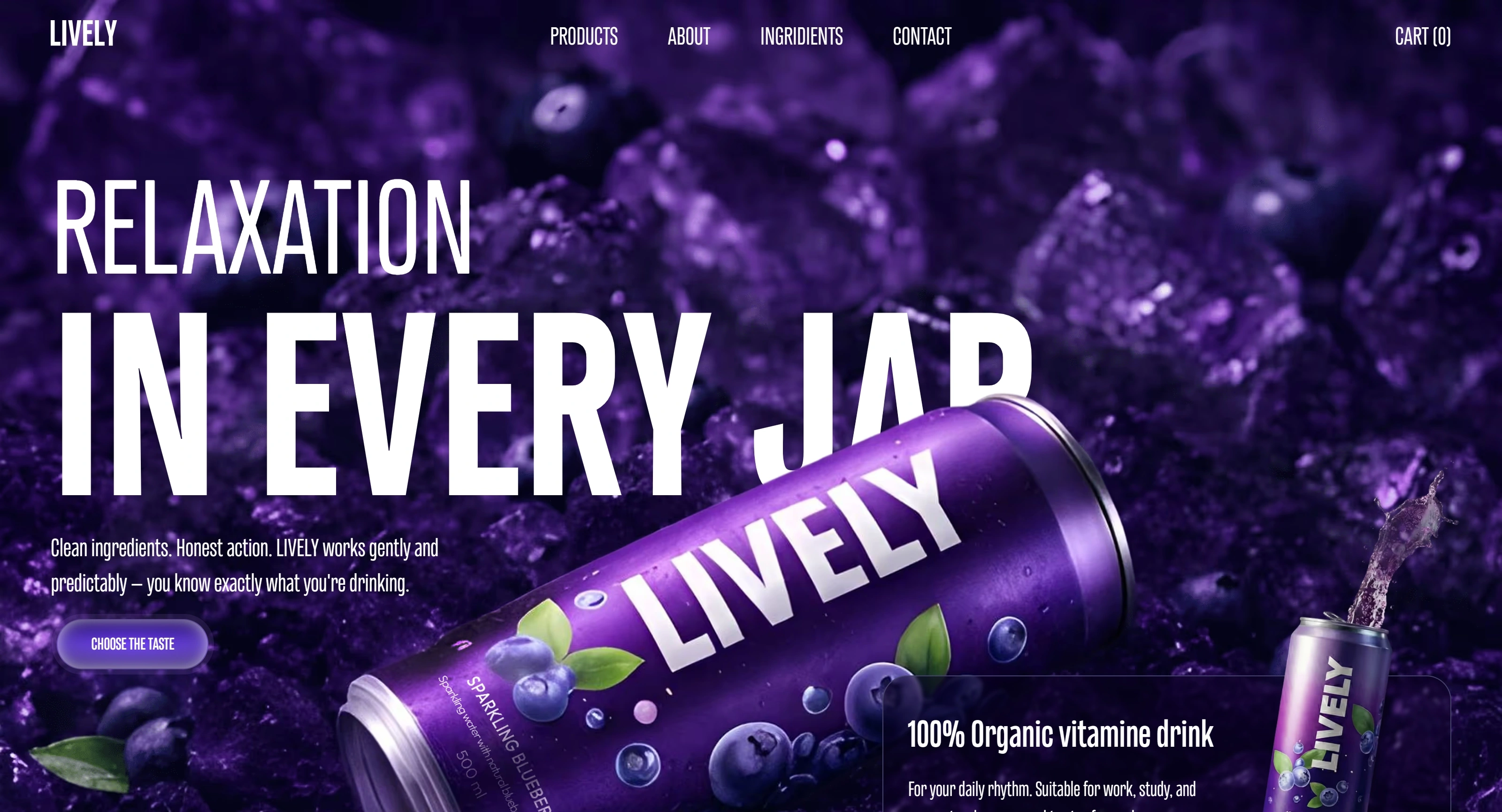Lively Секция «Первый экран» с сайта https://coctails-gapsy.webflow.io/, тематика — Еда и напитки, цвета — Черный, Серый, стиль — Корпоративный, Органический и природный, типографика — Без засечек, Декоративные