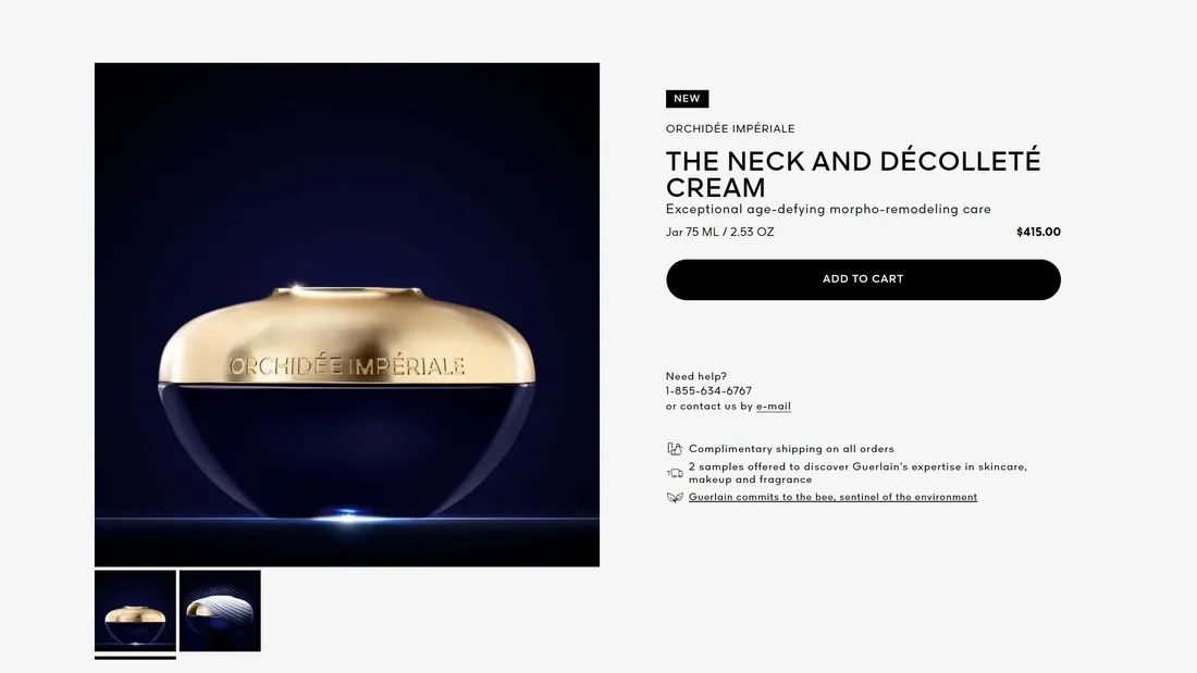 Секция «О продукте» с сайта https://www.guerlain.com/us/en-us/c/art-of-gifting.html, тематика — Интернет-магазин, Красота, цвета — Белый, Черный, стиль — Корпоративный, Минимализм, типографика — Без засечек