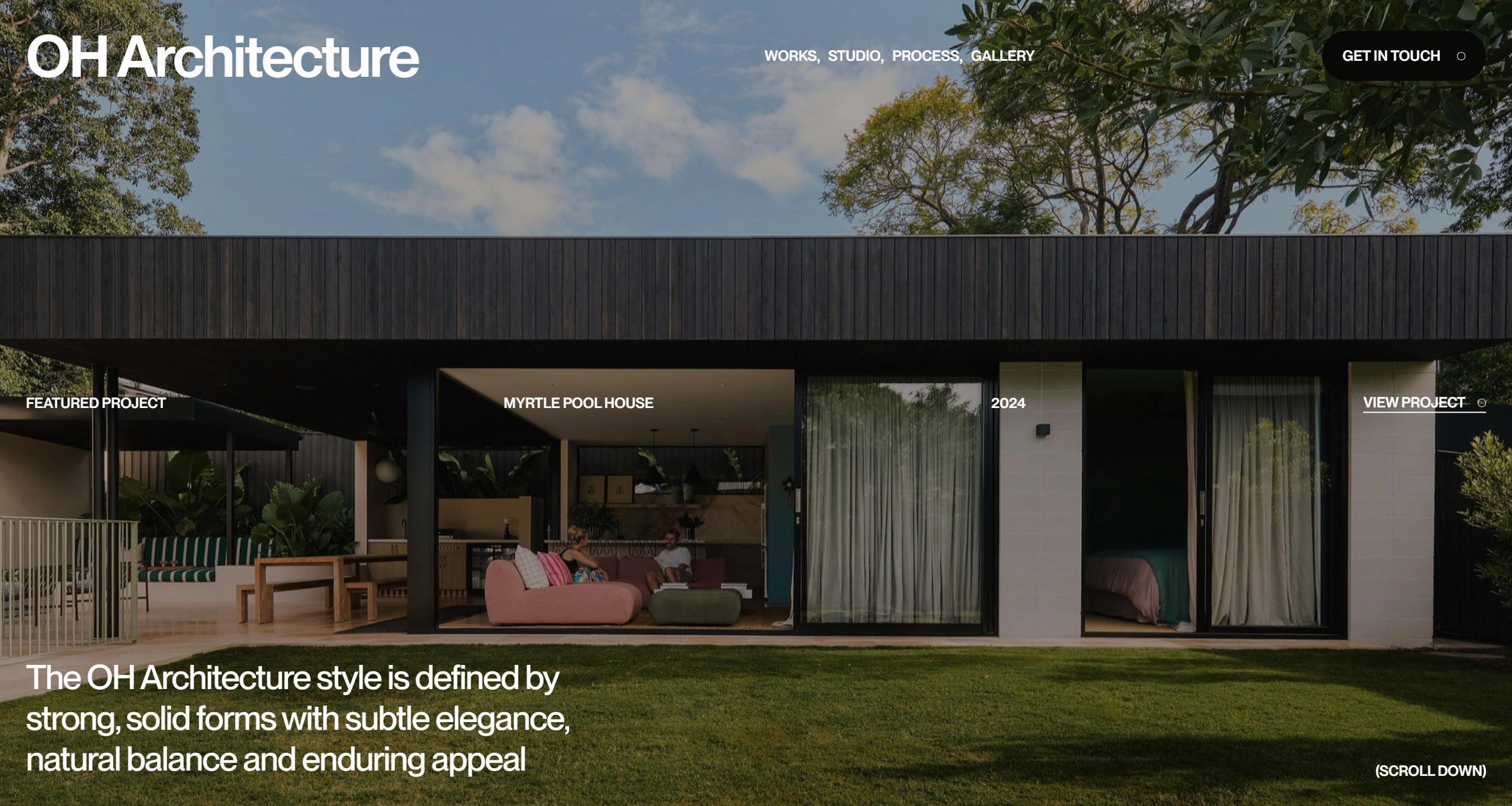 OH Architecture Секция «Первый экран» с сайта https://www.oharchitecture.com.au/, тематика — Дизайн, цвета — Черный, Серый, стиль — Классический, типографика — Без засечек