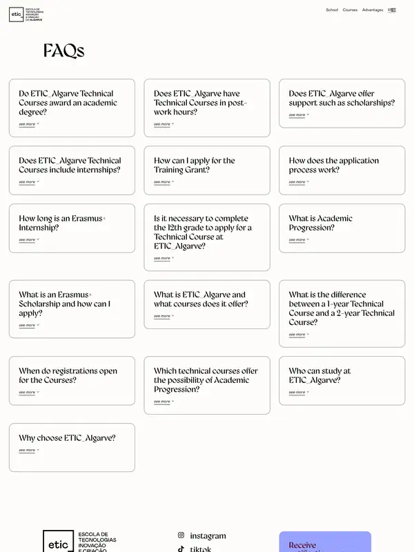 База знаний ETIC_Algarve, тематика — Образование, цвета — Белый, стиль — Карточный, Минимализм, типографика — Без засечек, Декоративные